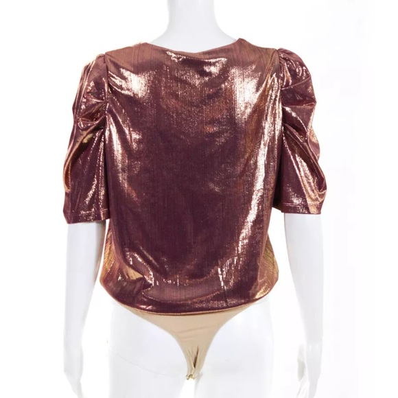 Wavf Emma Burgundy Gold Metallic Bodysuit , S, NWT - Picture 2 of 4